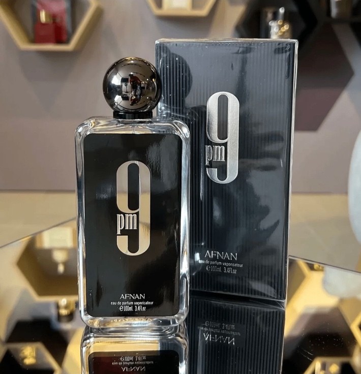 Afnan 9 PM perfume bottle and packaging
