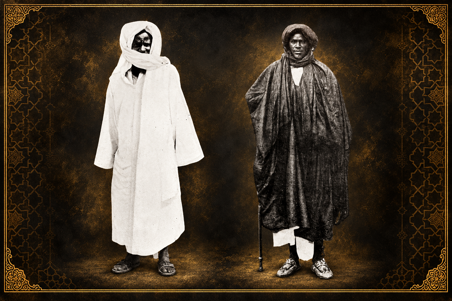 Artistic tribute inspired by historic portraits of Serigne Touba, Cheikh Ahmadou Bamba, and Sheikh Ibrahima Fall